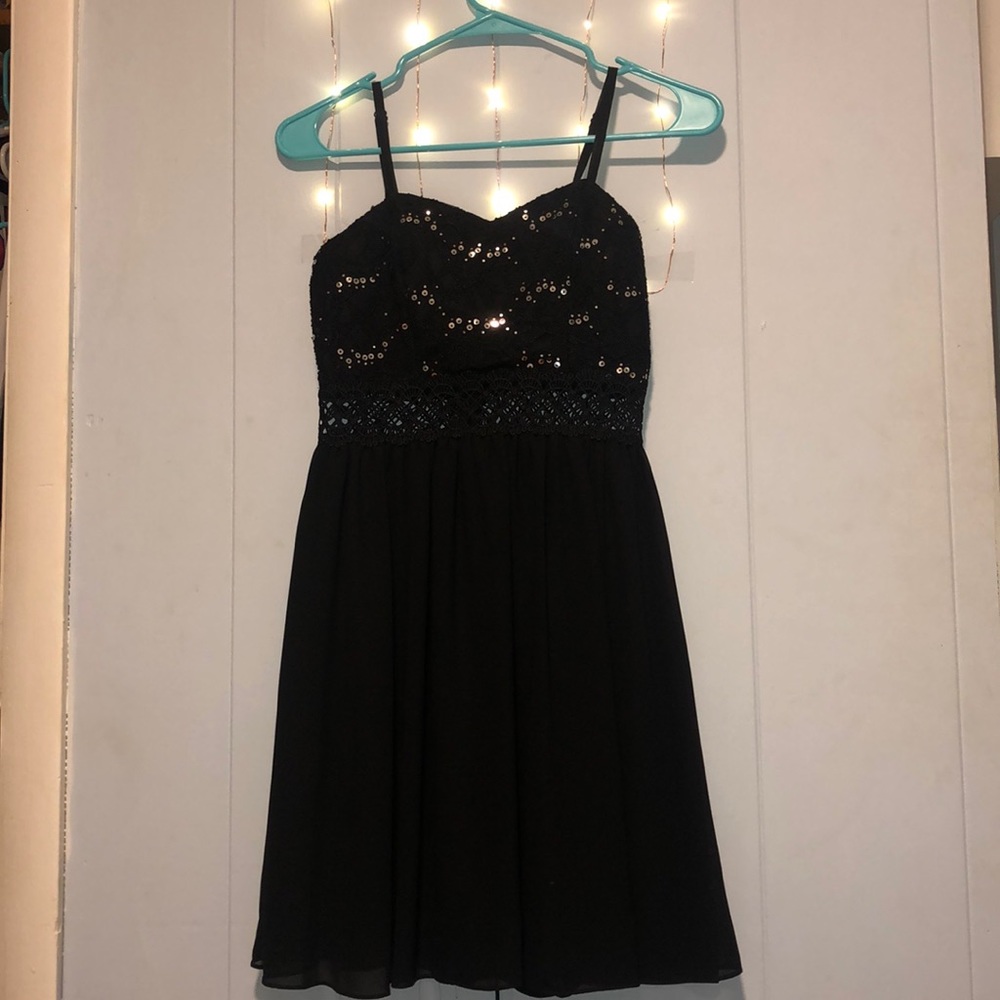 Black lace + sequin dress